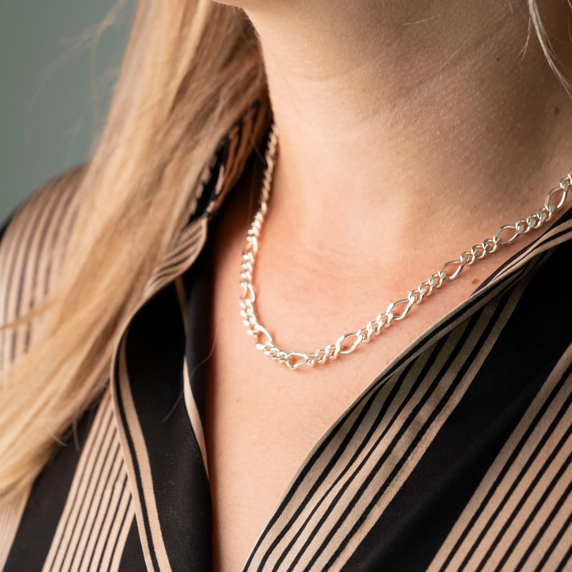 Silver Thick Figaro Necklace sold by RG product image thumbnail 2