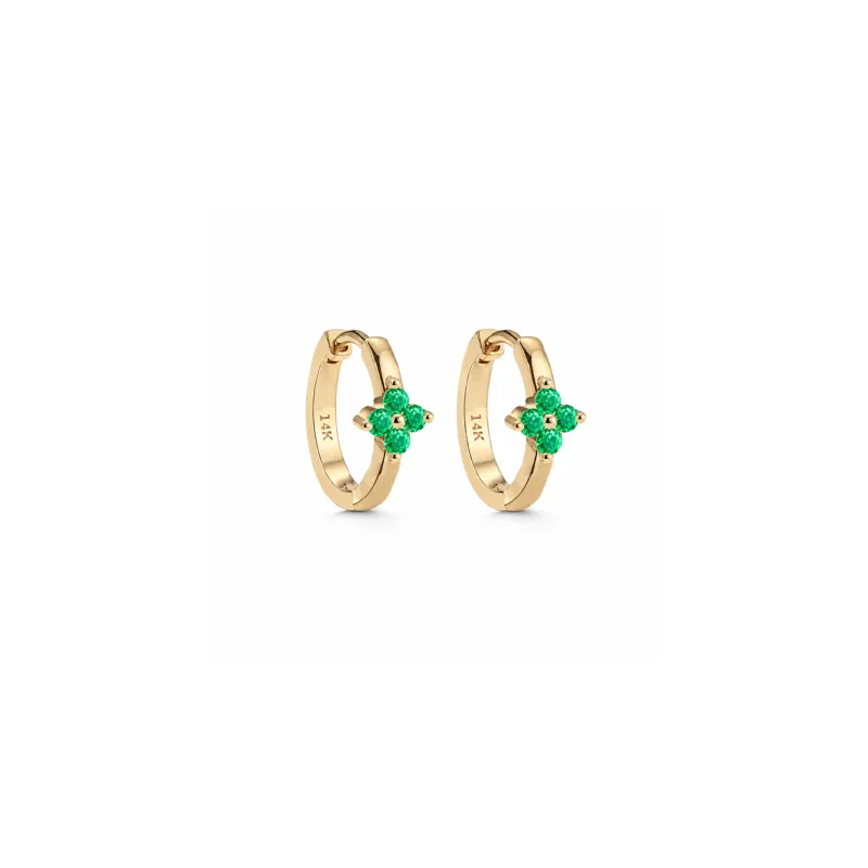 14k Emerald Flower Huggies made by RG