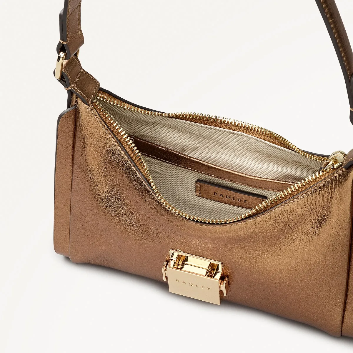 Sloane Mews Leather Small Ziptop Shoulder Bag in Olive Gold - 112350 sold by Radley product image thumbnail 3