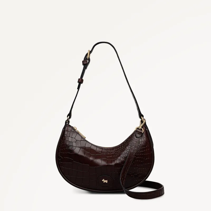 Heath Crescent Leather Small Ziptop Shoulder Bag in Dark Brown - 112611 sold by Radley