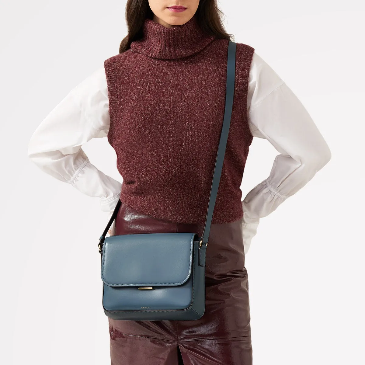 Mells Manor Leather Medium Flapover Crossbody Bag in Uniform - 110481 sold by Radley product image thumbnail 5
