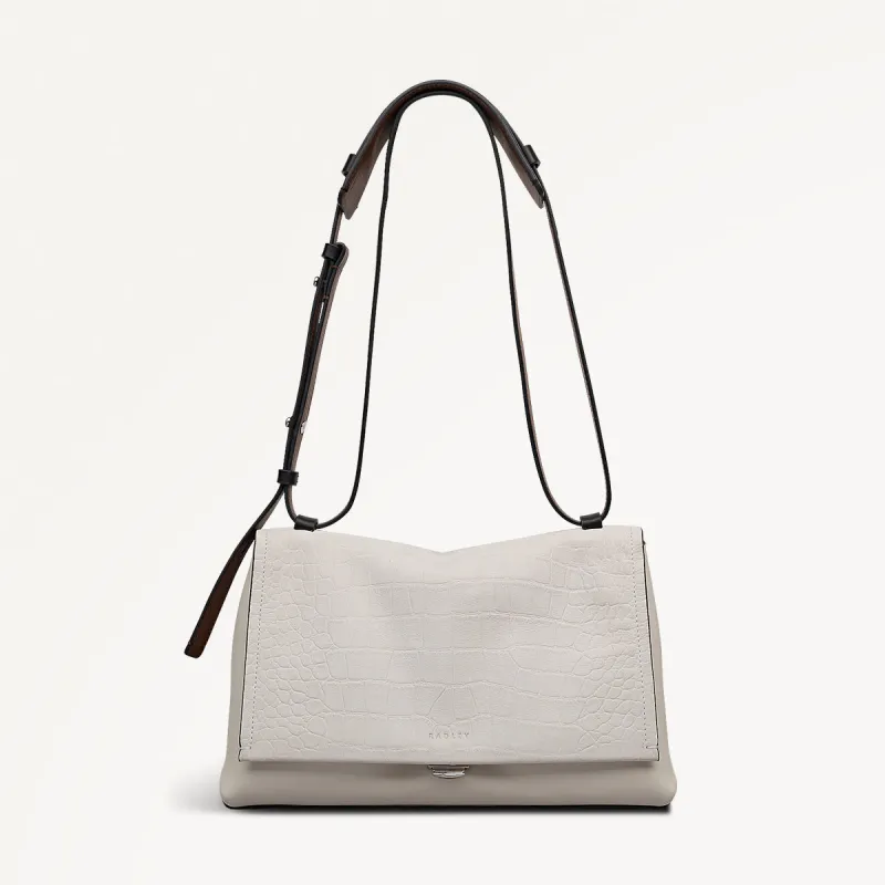 Mercer Street Faux Croc Medium Flapover Shoulder Bag in Snow - 112181 sold by Radley