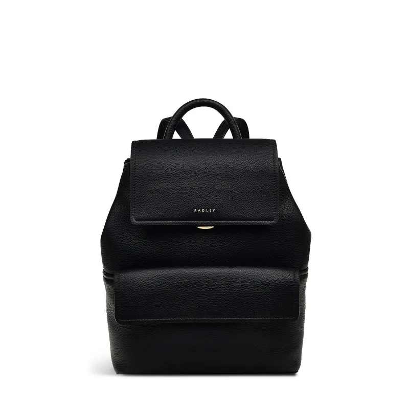 Brompton Crescent Leather Medium Flapover Backpack in Black - H2326001 sold by Radley