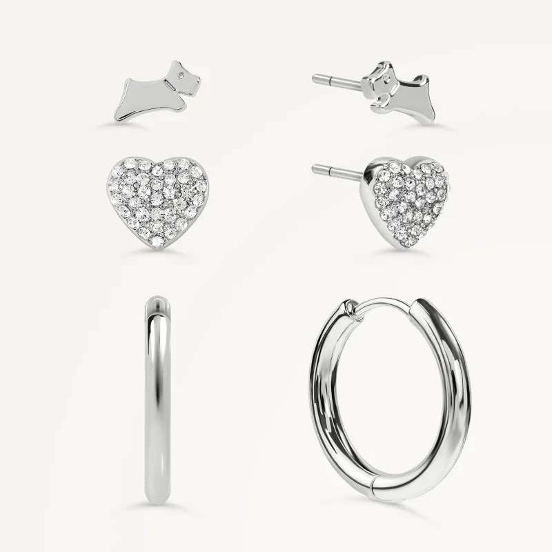 Heart Street Heart & Huggie Triple Pack Ear Silver - RYJ1585S sold by Radley