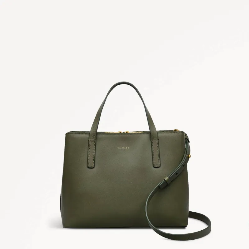 Dukes Place Leather Medium Ziptop Grab Bag in Dark Olive - 110183 sold by Radley