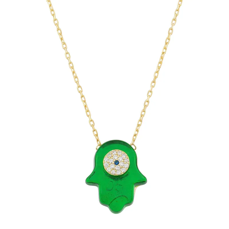 Jelly Green Hamsa Necklace sold by Ragen Jewels