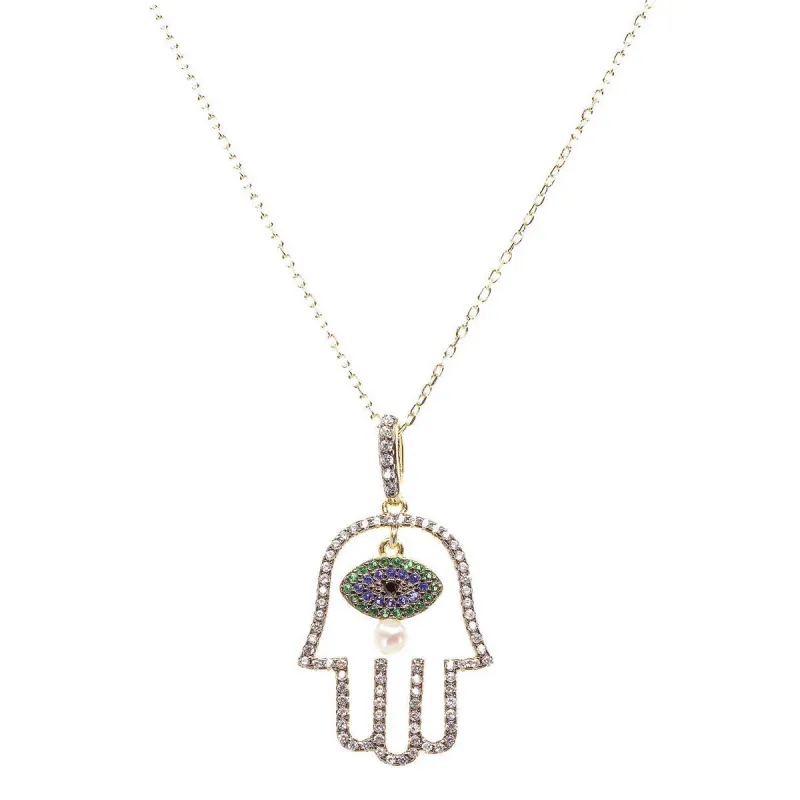 Natural Beauty Crystal Hamsa Necklace sold by Ragen Jewels