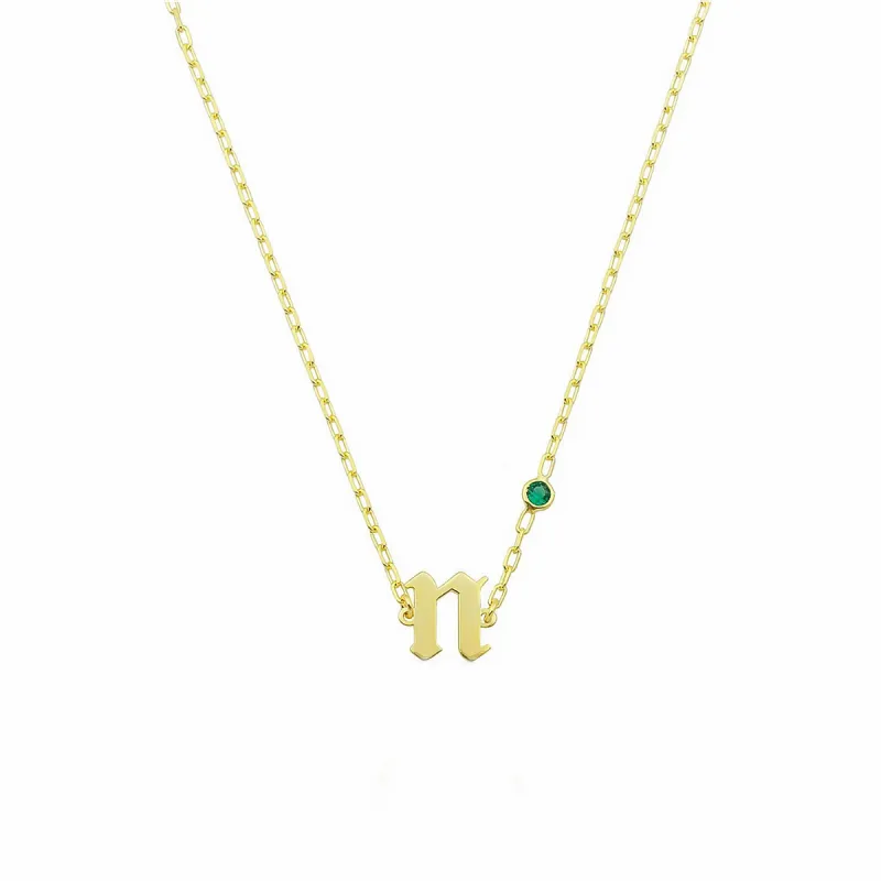 The Initial Stone Necklace in Emerald sold by Ragen Jewels