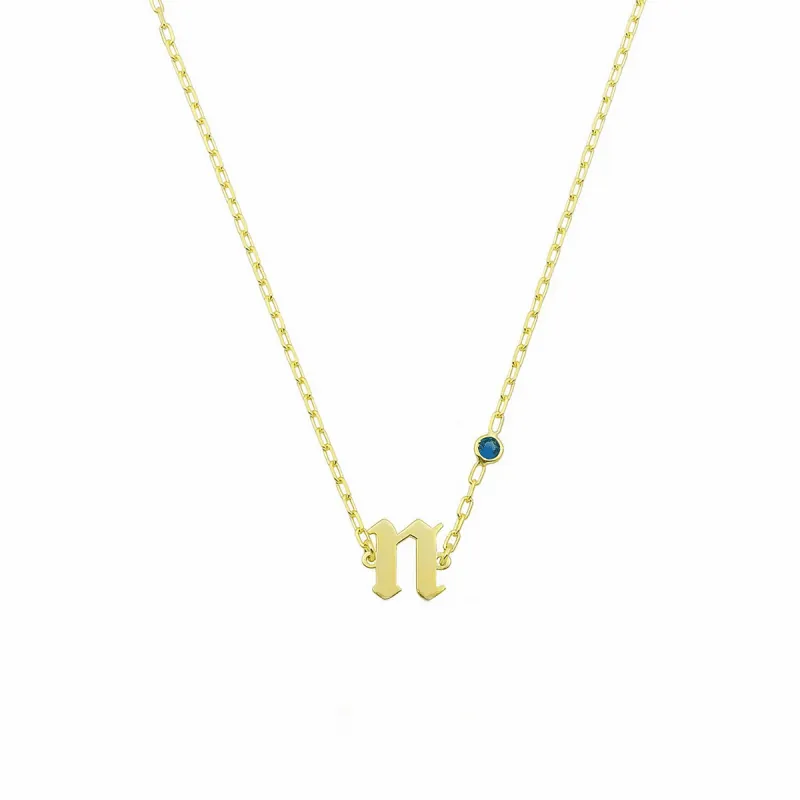 The Initial Stone Necklace in Sapphire sold by Ragen Jewels