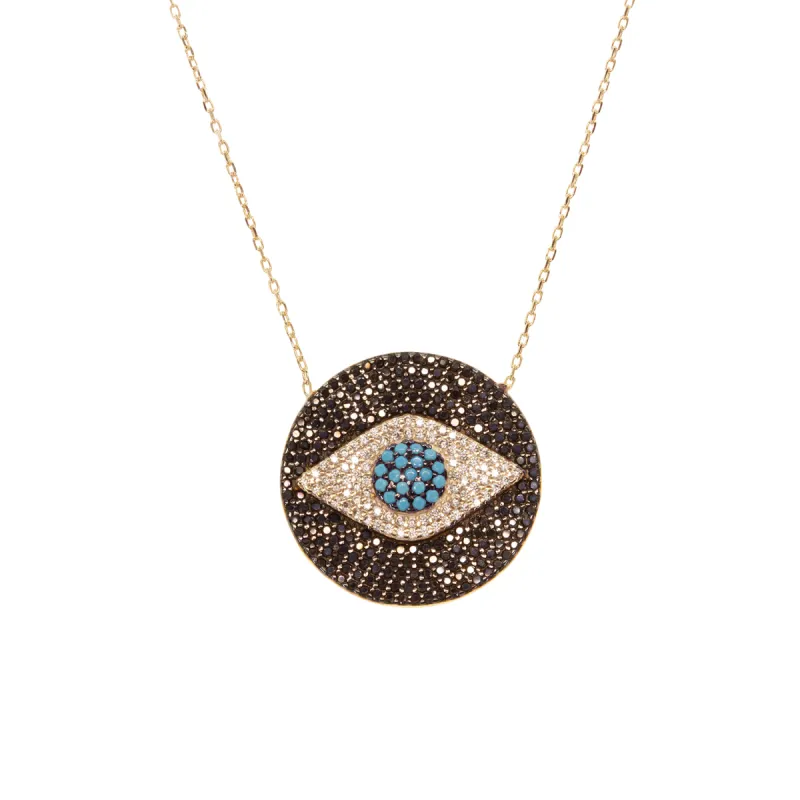 Golden Evil Eye Disk Necklace sold by Ragen Jewels