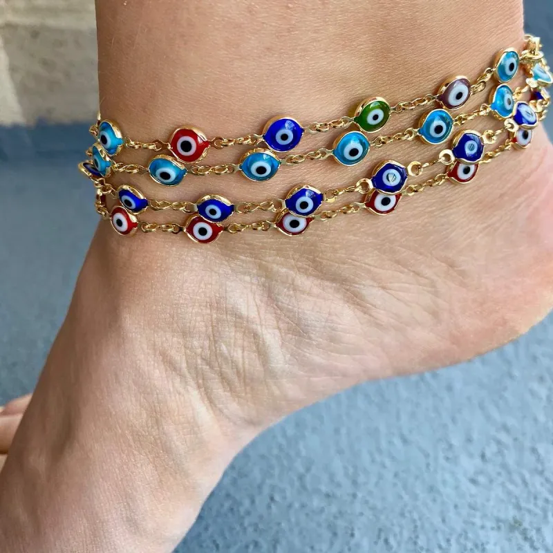 All-Seeing Evil Eye Anklet in Rainbow sold by Ragen Jewels