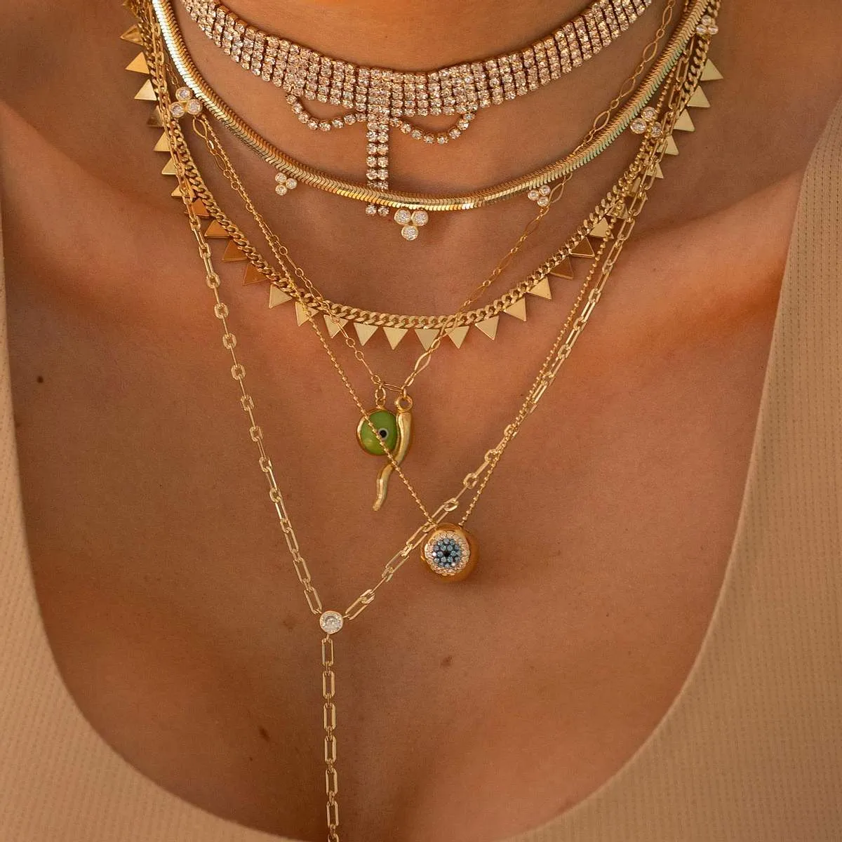 Wide-Eyed Crystal Pavé Necklace in Turquoise sold by Ragen Jewels product image thumbnail 2