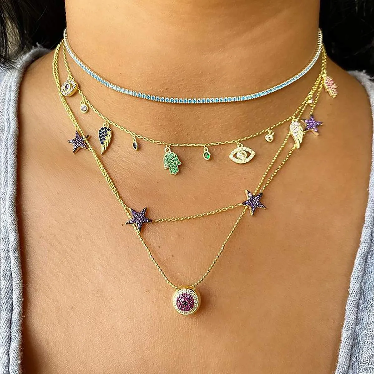 Wide-Eyed Crystal Pavé Necklace in Garnet sold by Ragen Jewels product image thumbnail 2