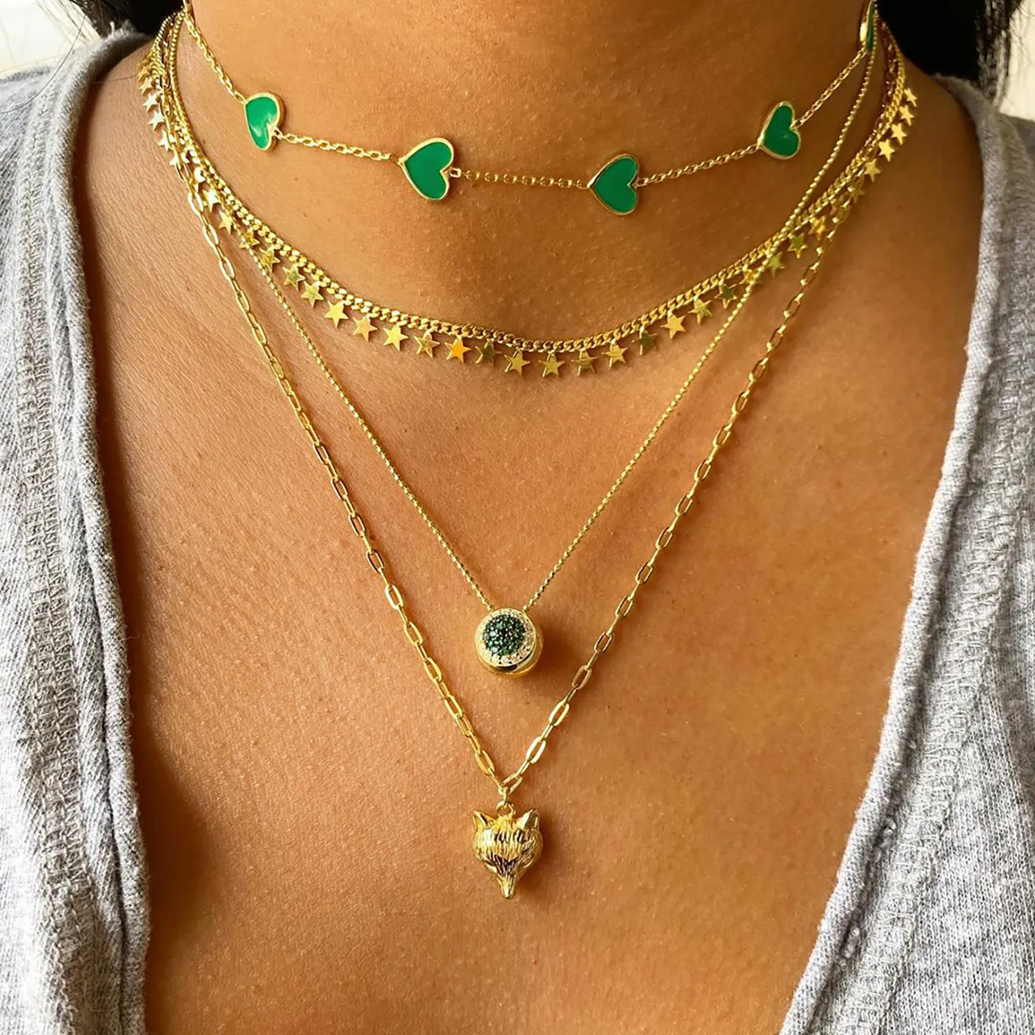 Wide-Eyed Crystal Pavé Necklace in Emerald Green sold by Ragen Jewels product image thumbnail 2