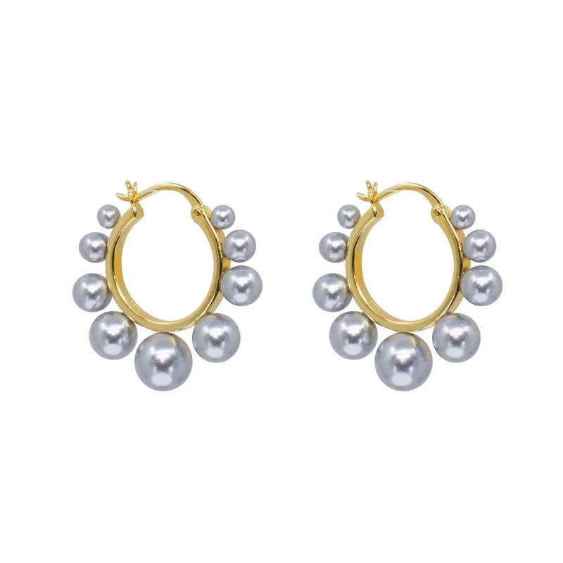 Chrome Pearl Halo Hoops sold by Ragen Jewels