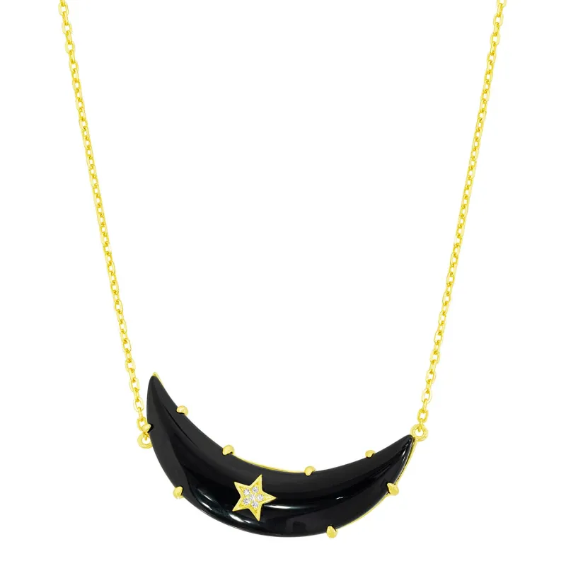 Onyx Moon Celestial Crescent Necklace sold by Ragen Jewels