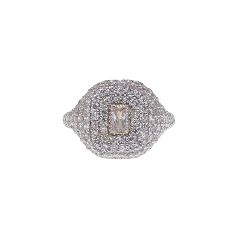 Silver Rounded Crystal Ring in Clear sold by Ragen Jewels