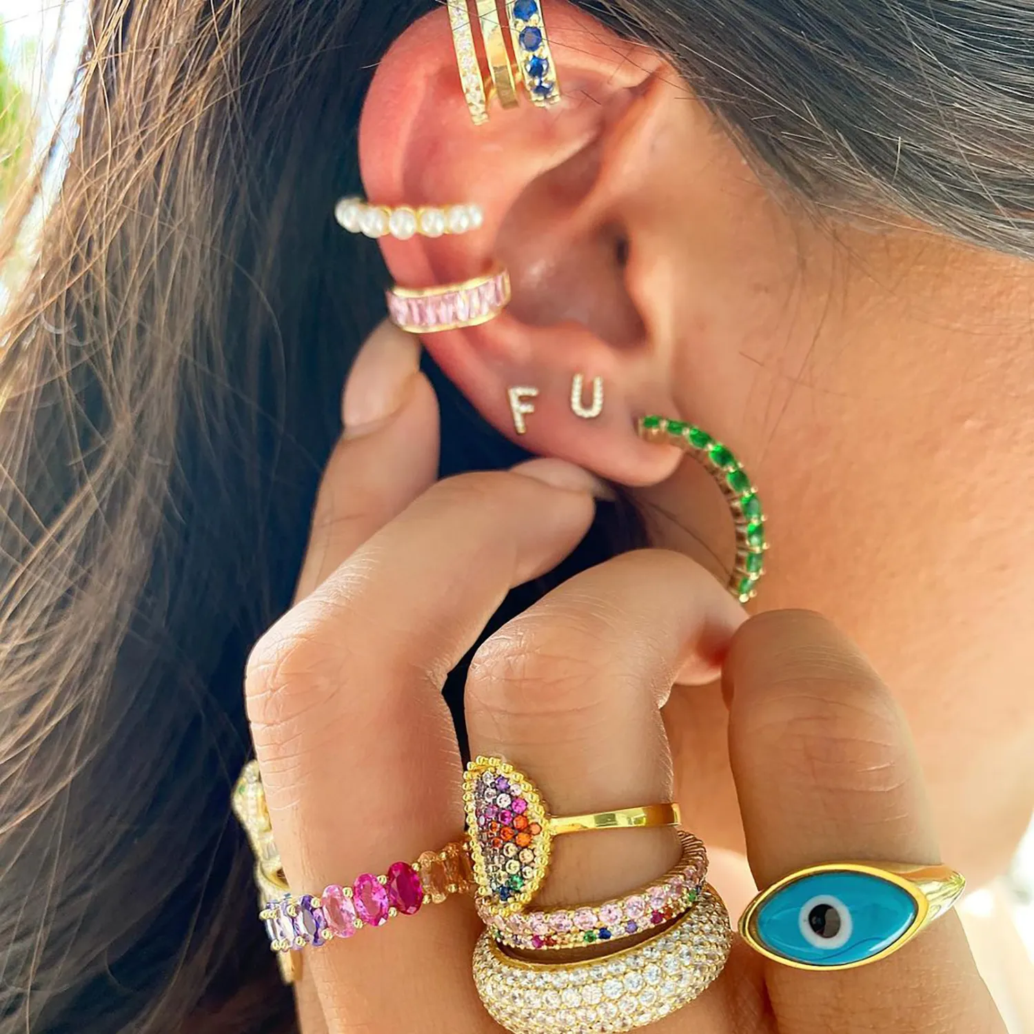 Emerald Crystal Infinity Hoops sold by Ragen Jewels product image thumbnail 2