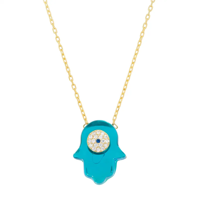 Jelly Blue Hamsa Necklace sold by Ragen Jewels