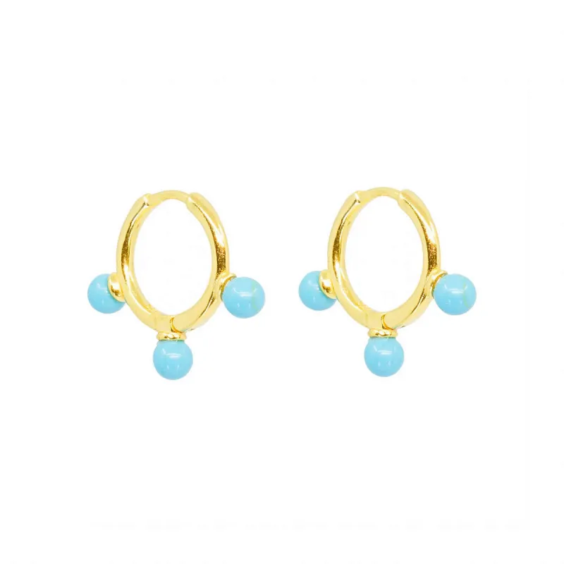 Turquoise Ball Mini Hoops sold by Ragen Jewels