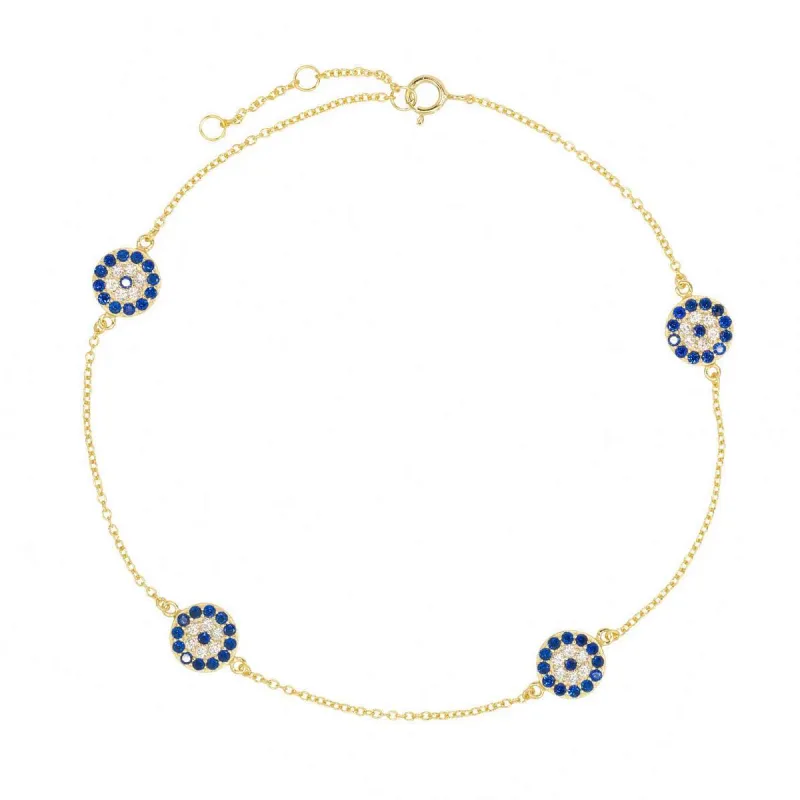 Blue Evil Eye Disk Anklet sold by Ragen Jewels