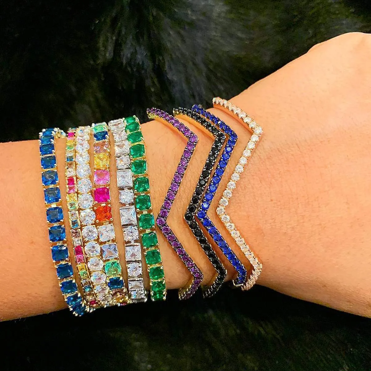 Square Rainbow Tennis Bracelet sold by Ragen Jewels product image thumbnail 2