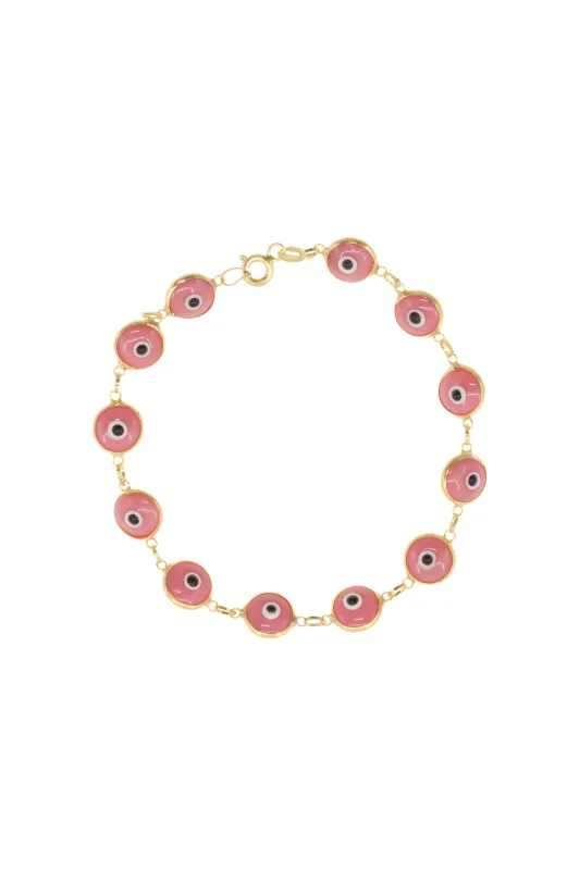 Pink Glass Bead Evil Eye Bracelet sold by Ragen Jewels