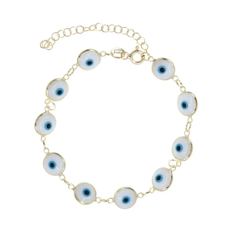 White Glass Bead Evil Eye Bracelet in Blue Iris sold by Ragen Jewels