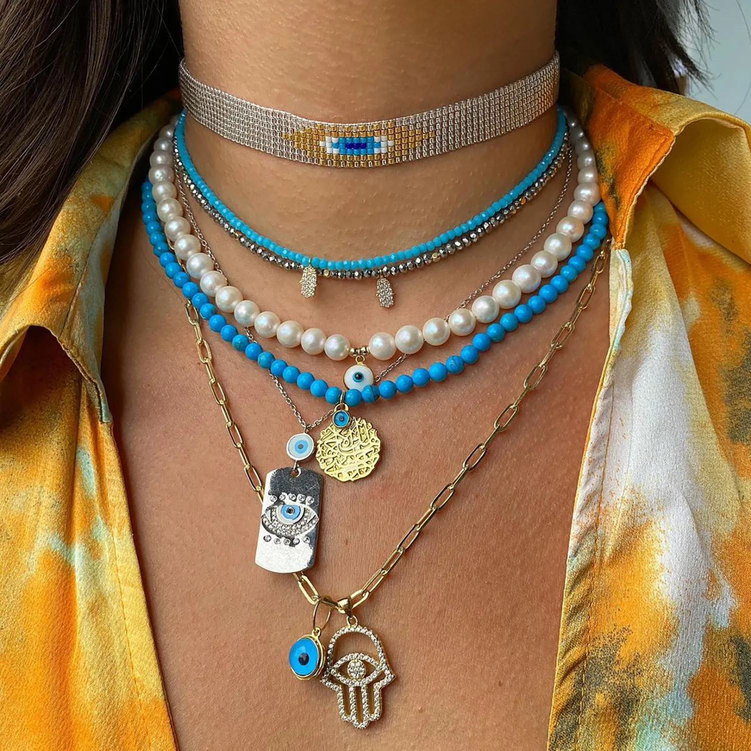 Gemstone Hamsa Choker in Turquoise sold by Ragen Jewels product image thumbnail 2