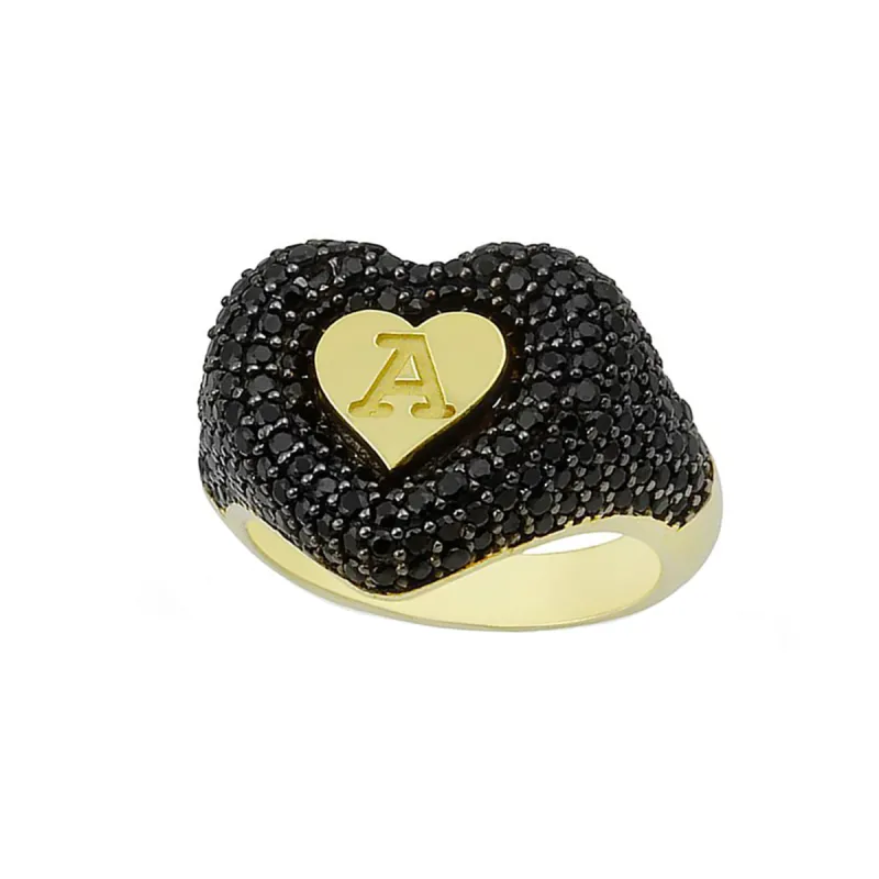 Initial of My Heart Ring in Onyx sold by Ragen Jewels