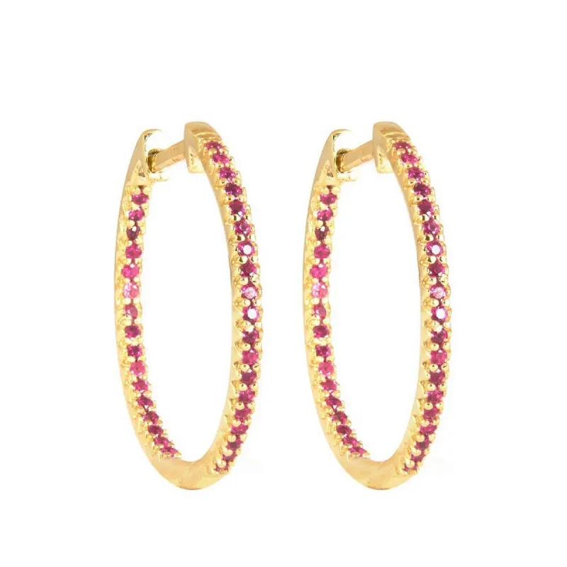 Garnet Pavé Gold Hoops sold by Ragen Jewels