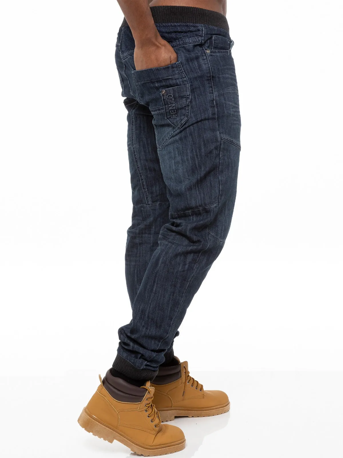 Mens Denim Cuffed Joggers Jeans | Enzo Designer Menswear sold by Raw Denim product image thumbnail 4