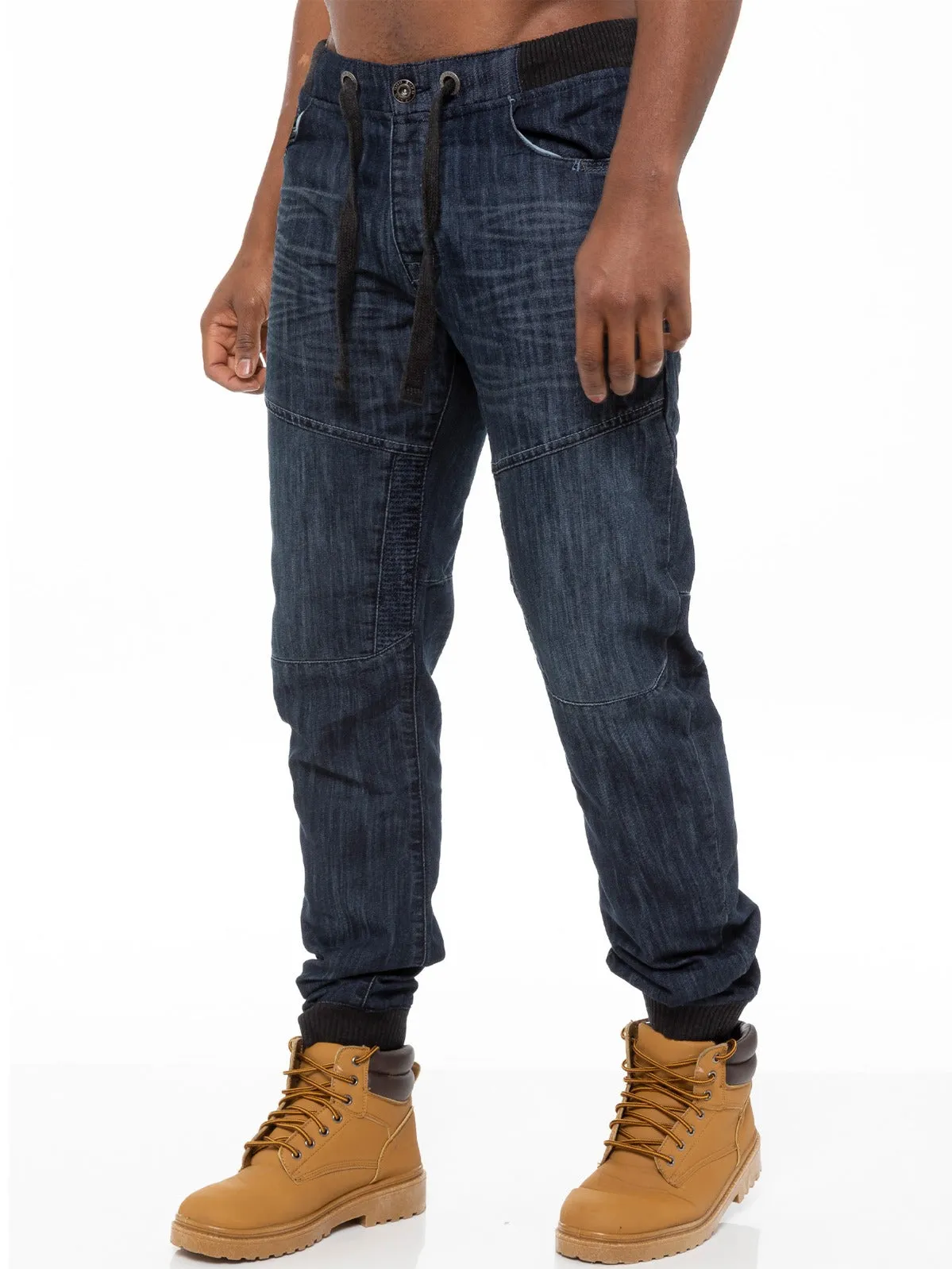Mens Denim Cuffed Joggers Jeans | Enzo Designer Menswear sold by Raw Denim