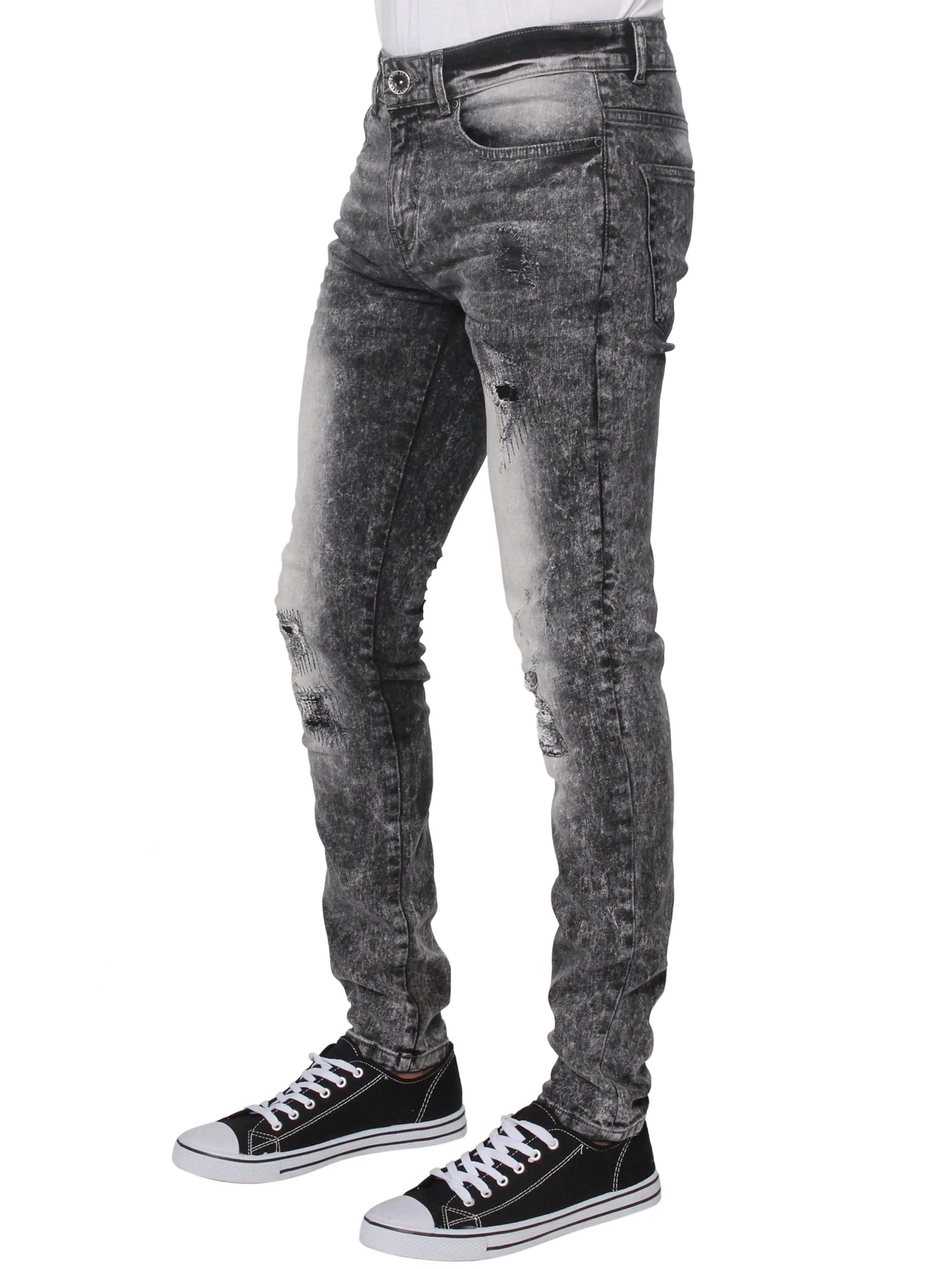 Super Skinny Stretch Rip & Repair Slim Jeans | Enzo Designer Menswear sold by Raw Denim product image thumbnail 2