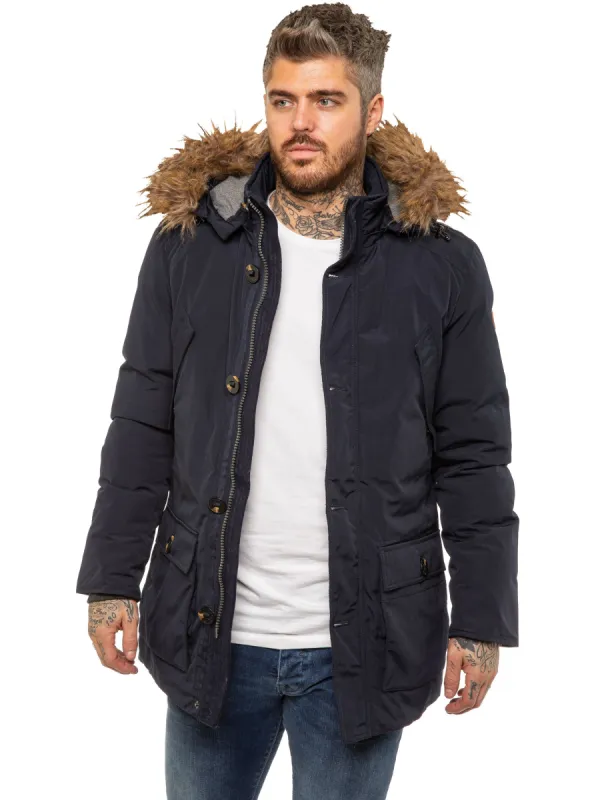 Kruze | Mens Faux Fur Hooded Parka Winter Jacket sold by Raw Denim