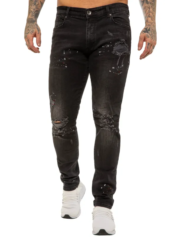 Mens Skinny Ripped Splash Jeans Stretch Denim | Enzo Designer Menswear sold by Raw Denim