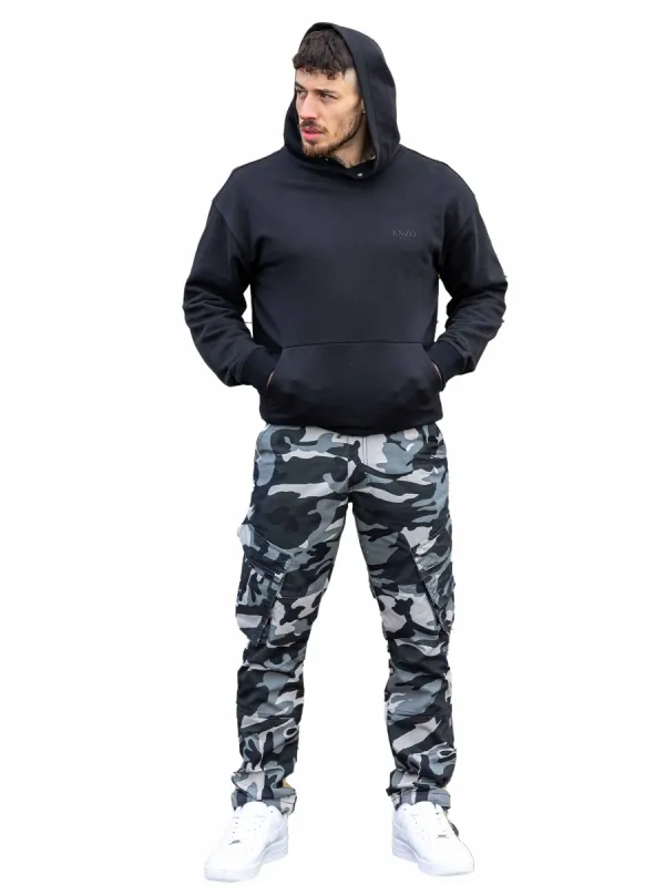Enzo | Mens Camo Cargo Trousers sold by Raw Denim