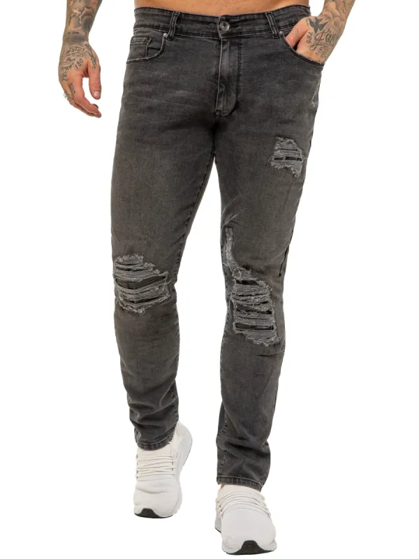 Mens Skinny Ripped Jeans Stretch Denim | Enzo Designer Menswear sold by Raw Denim