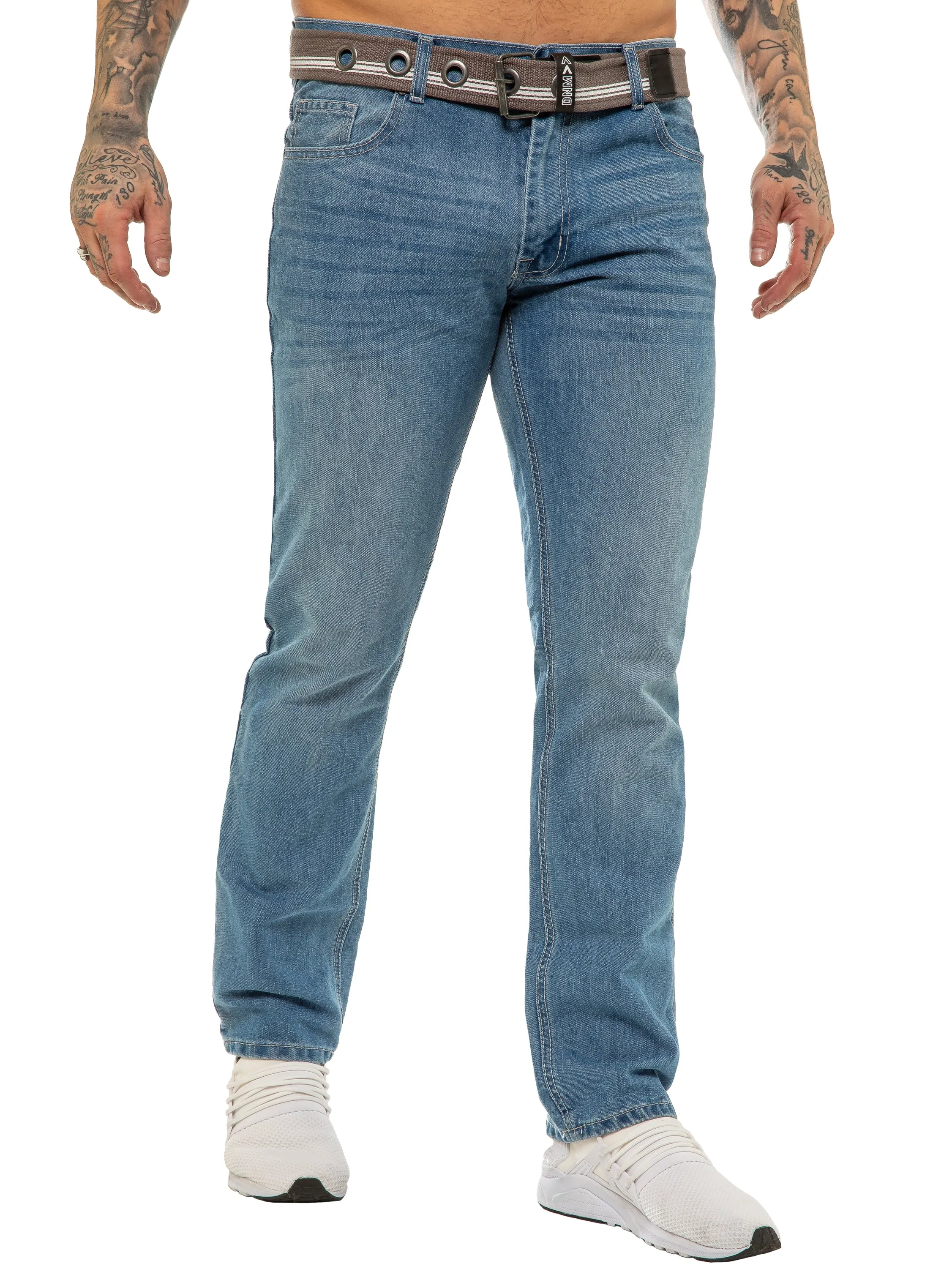 Mens Designer Blue Regular Tapered Fit Denim Jeans | Enzo Designer Menswear sold by Raw Denim product image thumbnail 4