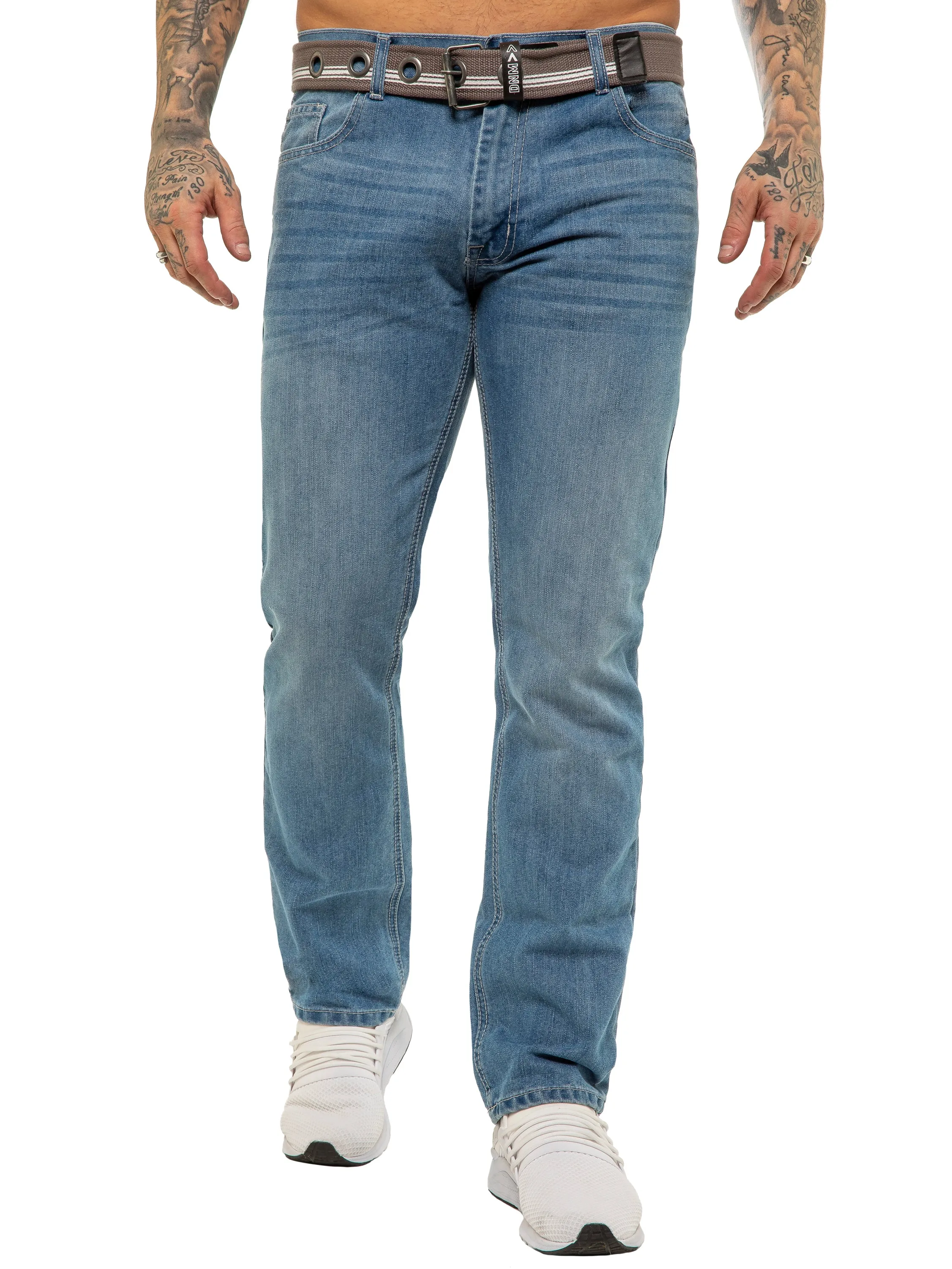 Mens Designer Blue Regular Tapered Fit Denim Jeans | Enzo Designer Menswear sold by Raw Denim product image thumbnail 2