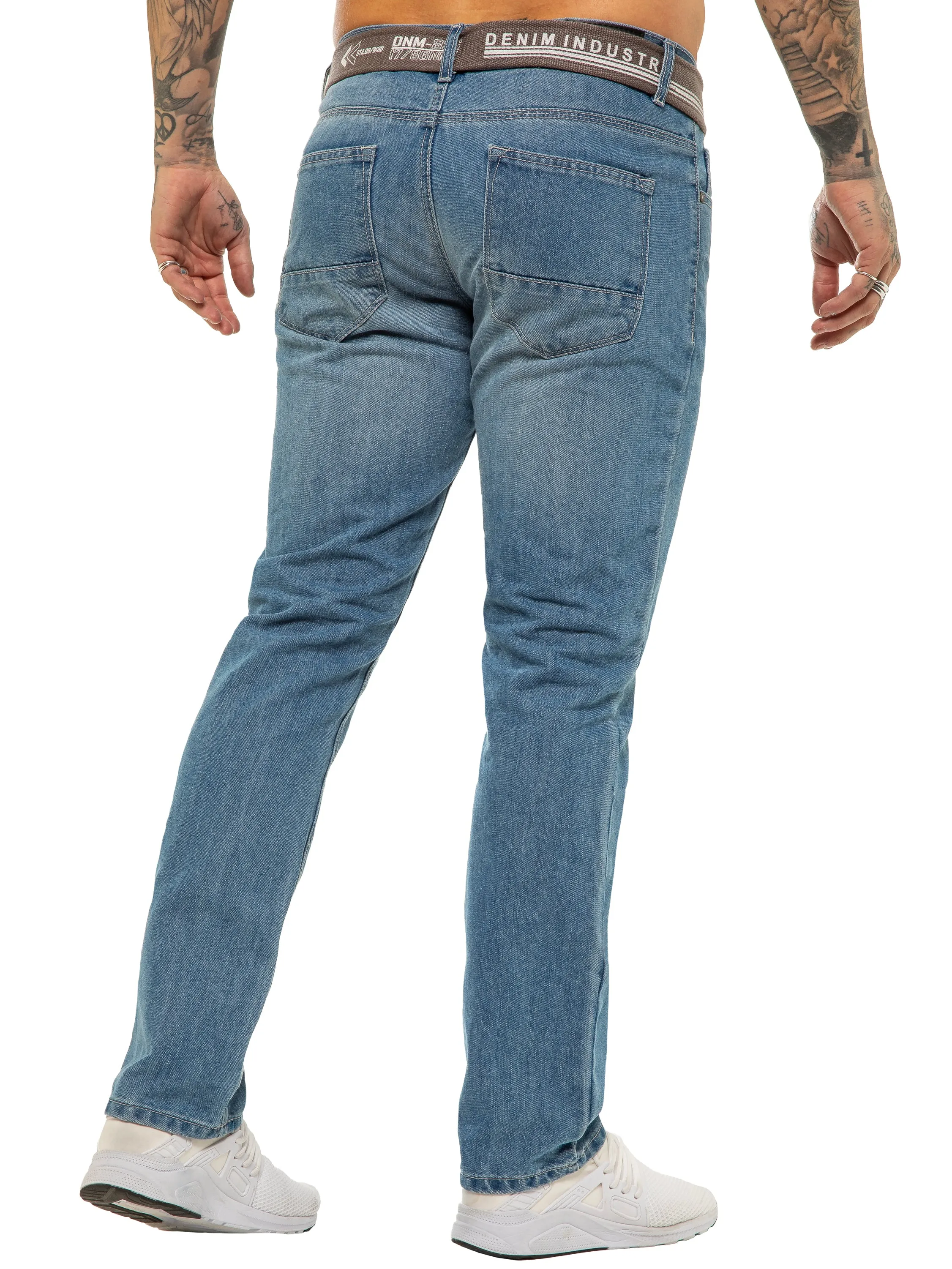 Mens Designer Blue Regular Tapered Fit Denim Jeans | Enzo Designer Menswear sold by Raw Denim product image thumbnail 3