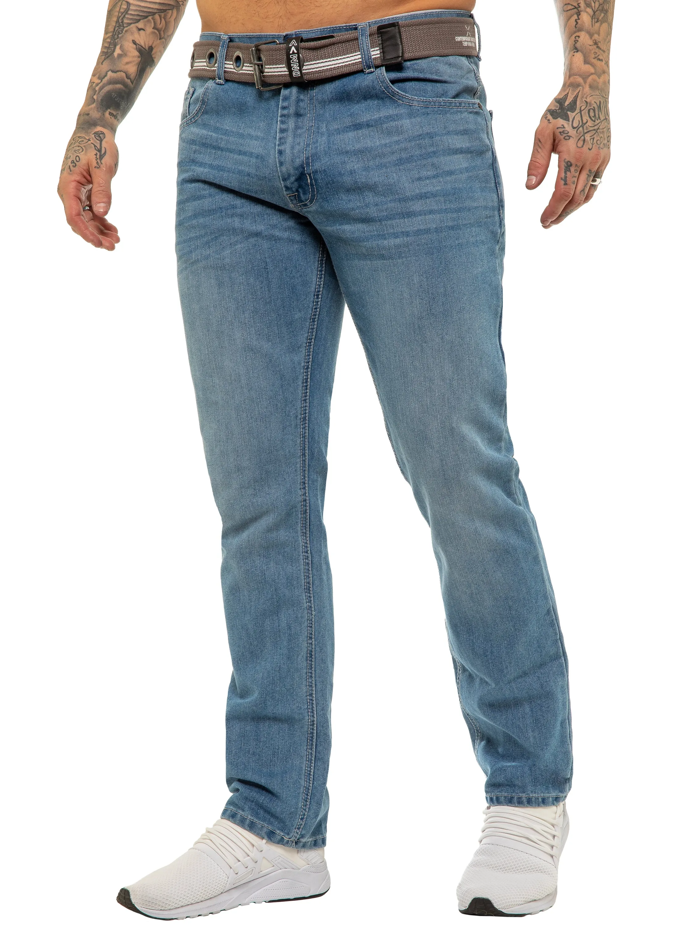Mens Designer Blue Regular Tapered Fit Denim Jeans | Enzo Designer Menswear sold by Raw Denim