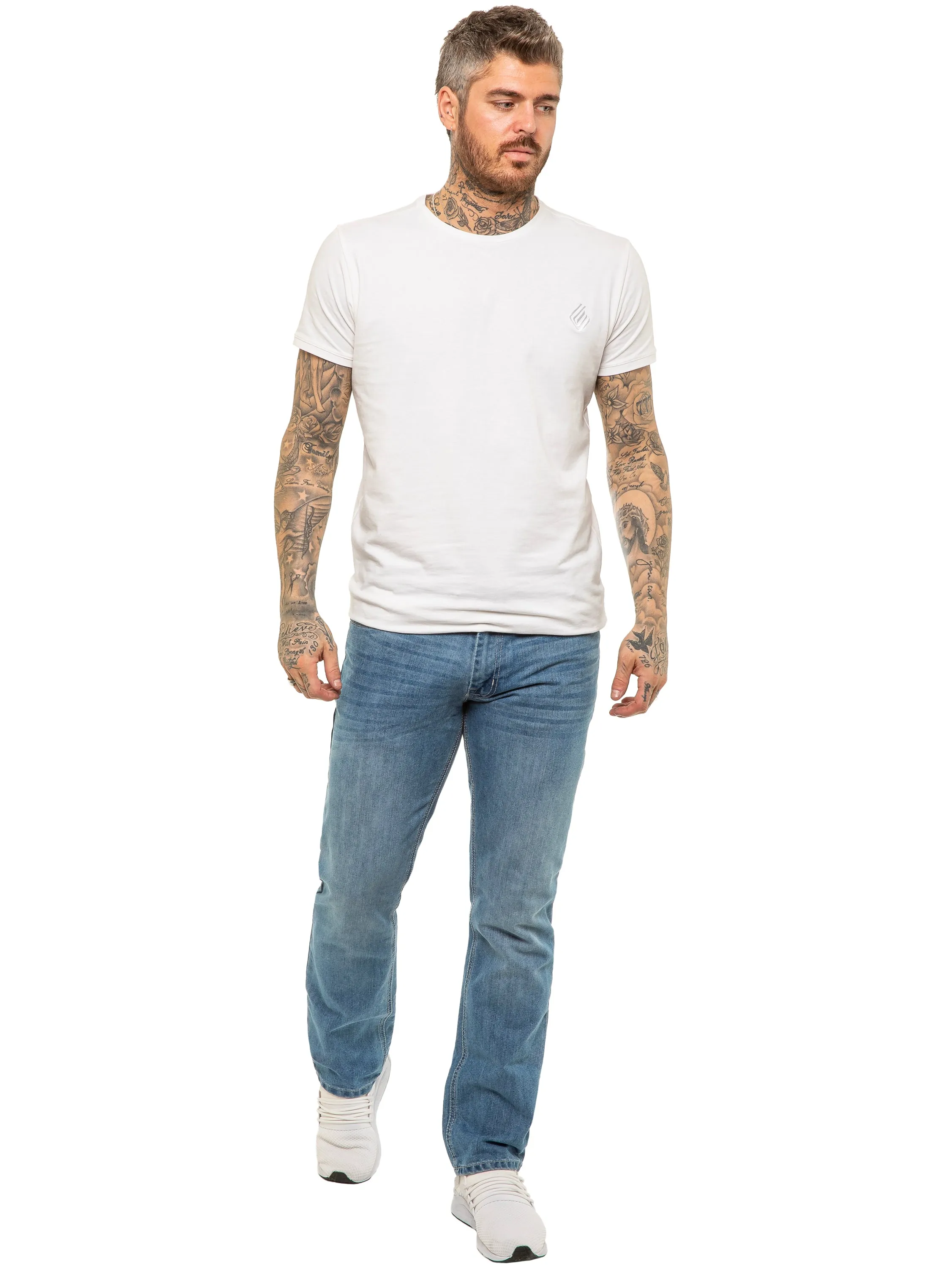 Mens Designer Blue Regular Tapered Fit Denim Jeans | Enzo Designer Menswear sold by Raw Denim product image thumbnail 5