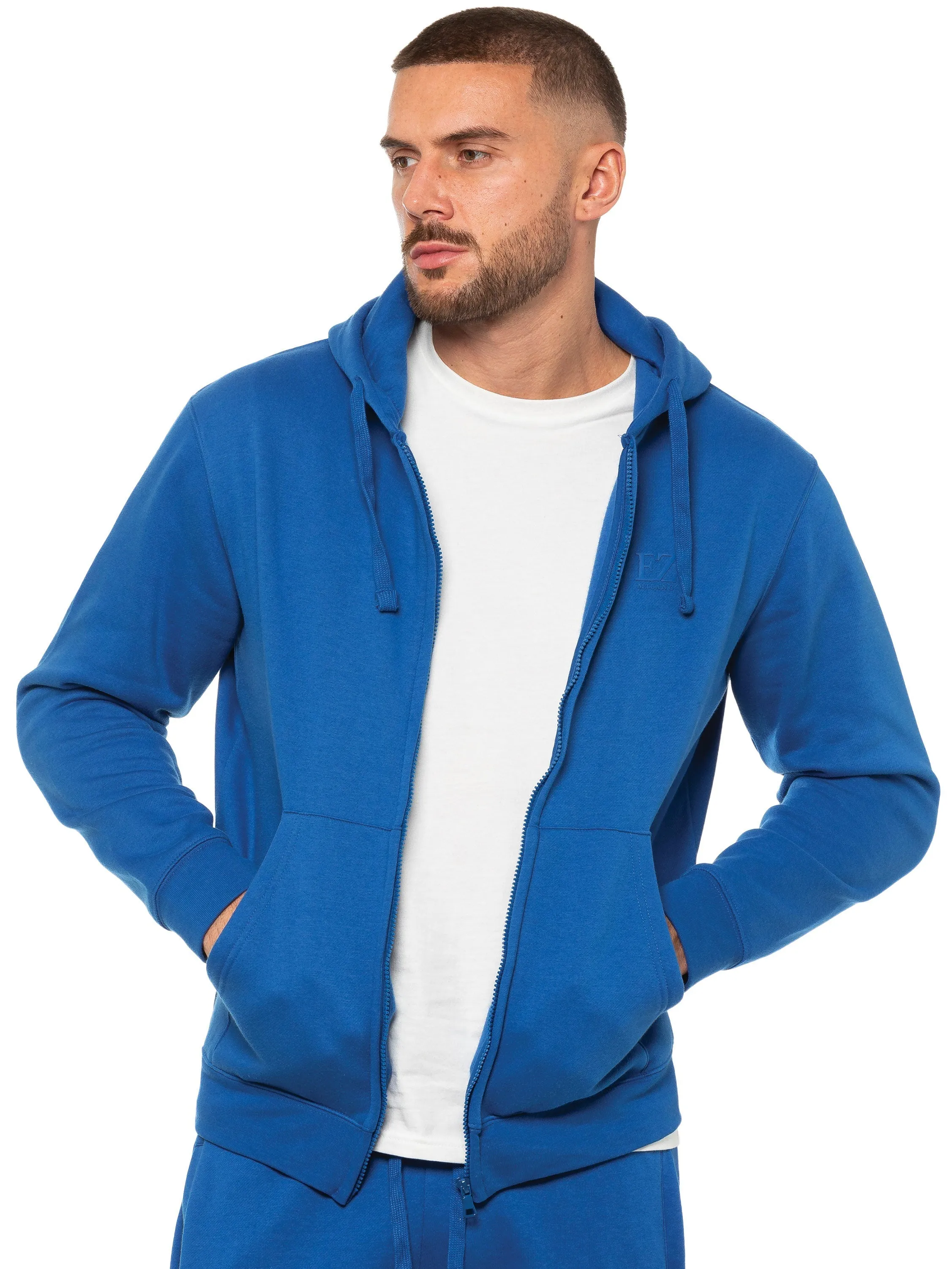 Mens Blue Regular Zipper Hoodie - Winter Casual Fitted Long Sleeve with Pockets & Adjustable Drawstring for Comfortable Wear sold by Raw Denim