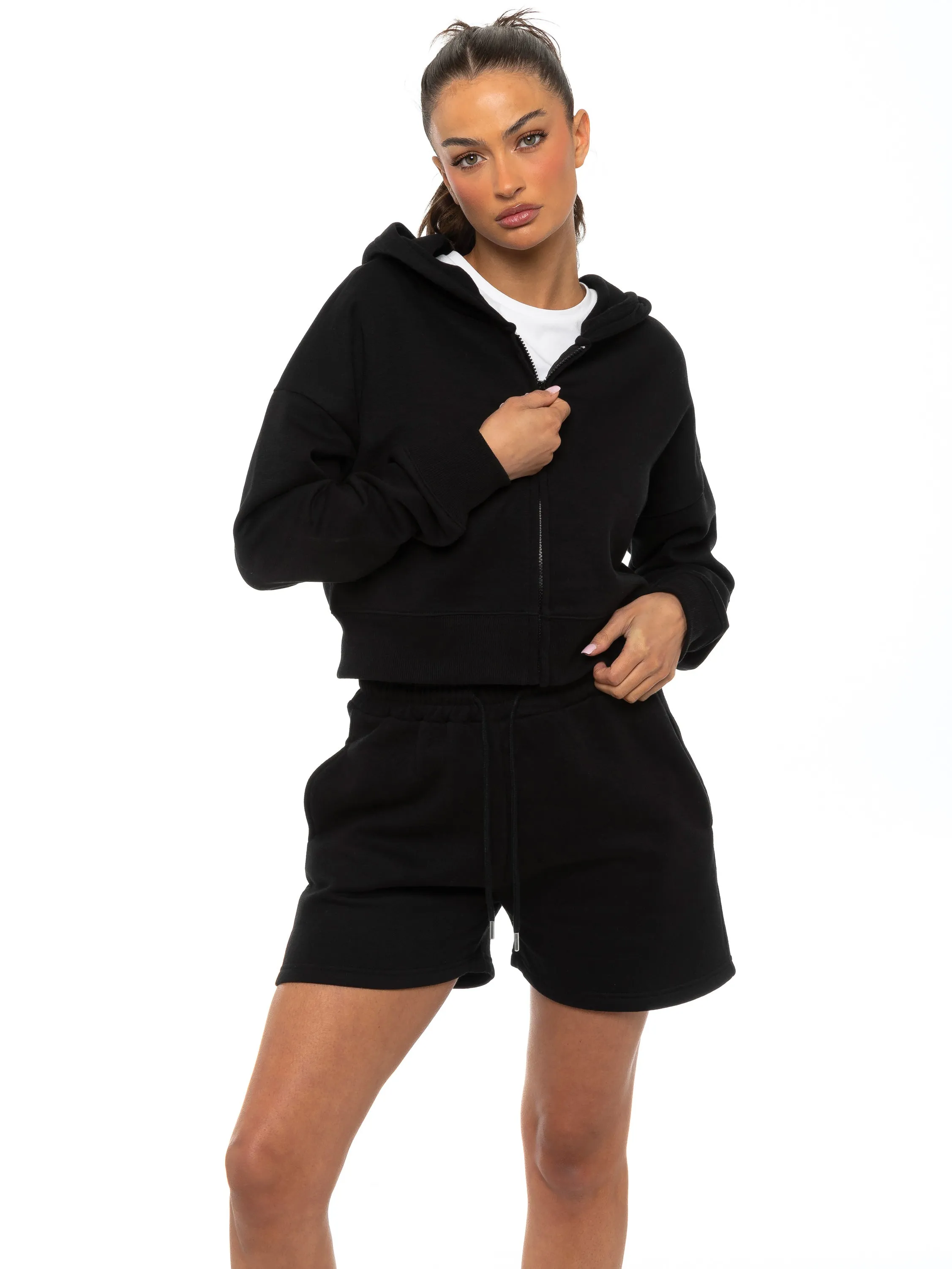 Enzo | Womens Cropped Zip Hoodie Tracksuit With Shorts sold by Raw Denim product image thumbnail 5