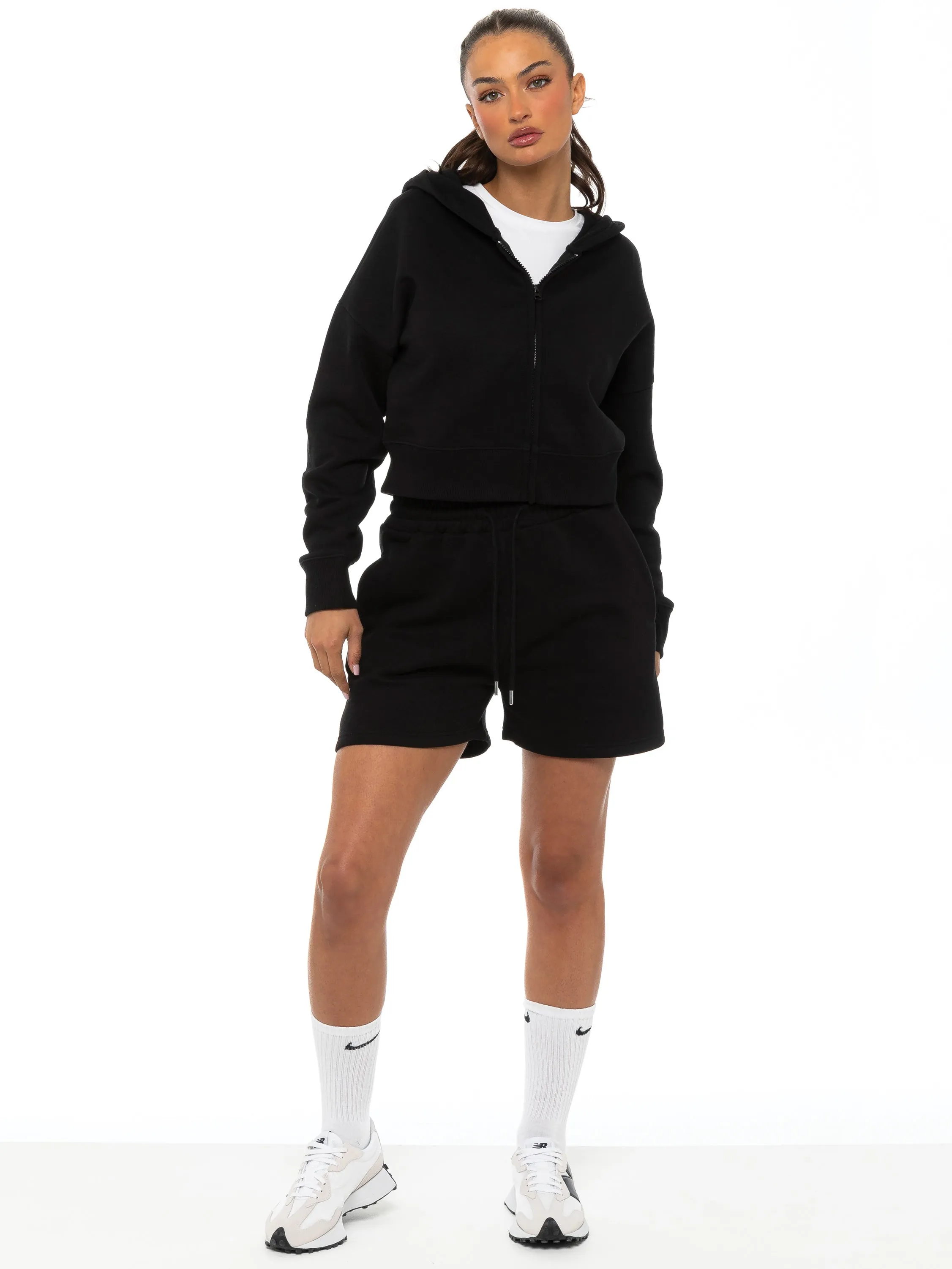 Enzo | Womens Cropped Zip Hoodie Tracksuit With Shorts sold by Raw Denim