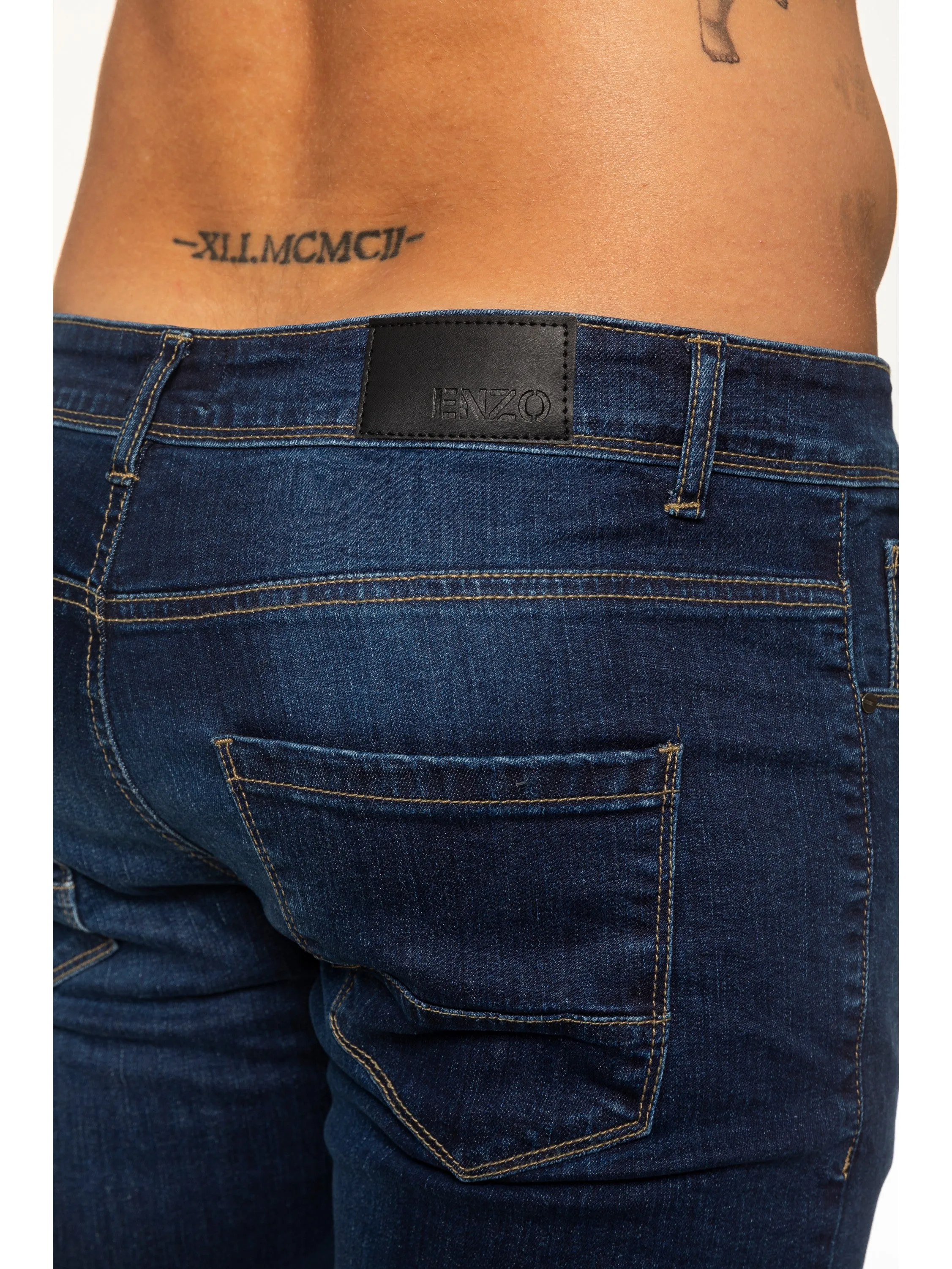 Mens Skinny Stretch Stonewash Denim Jeans | Enzo Designer Menswear sold by Raw Denim product image thumbnail 4