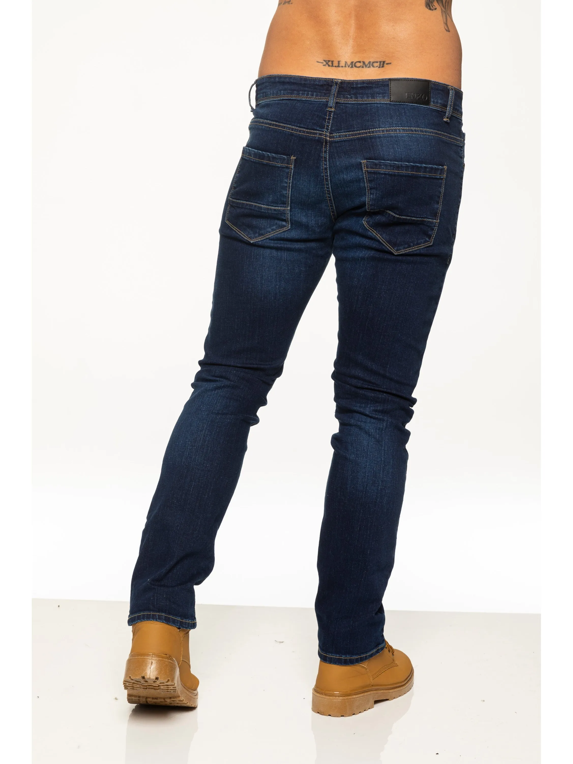 Mens Skinny Stretch Stonewash Denim Jeans | Enzo Designer Menswear sold by Raw Denim product image thumbnail 3