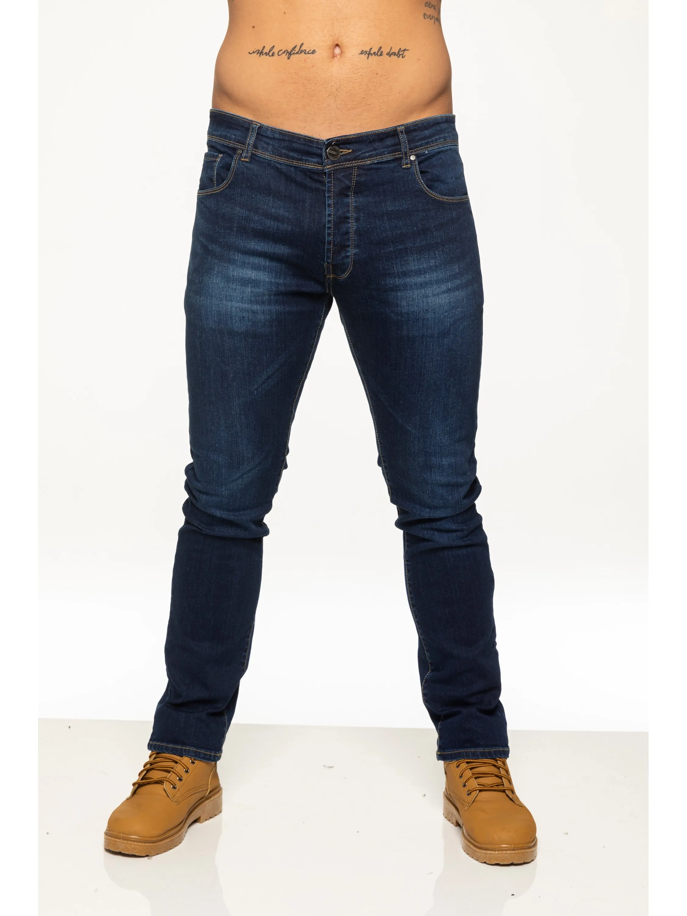 Mens Skinny Stretch Stonewash Denim Jeans | Enzo Designer Menswear sold by Raw Denim product image thumbnail 2