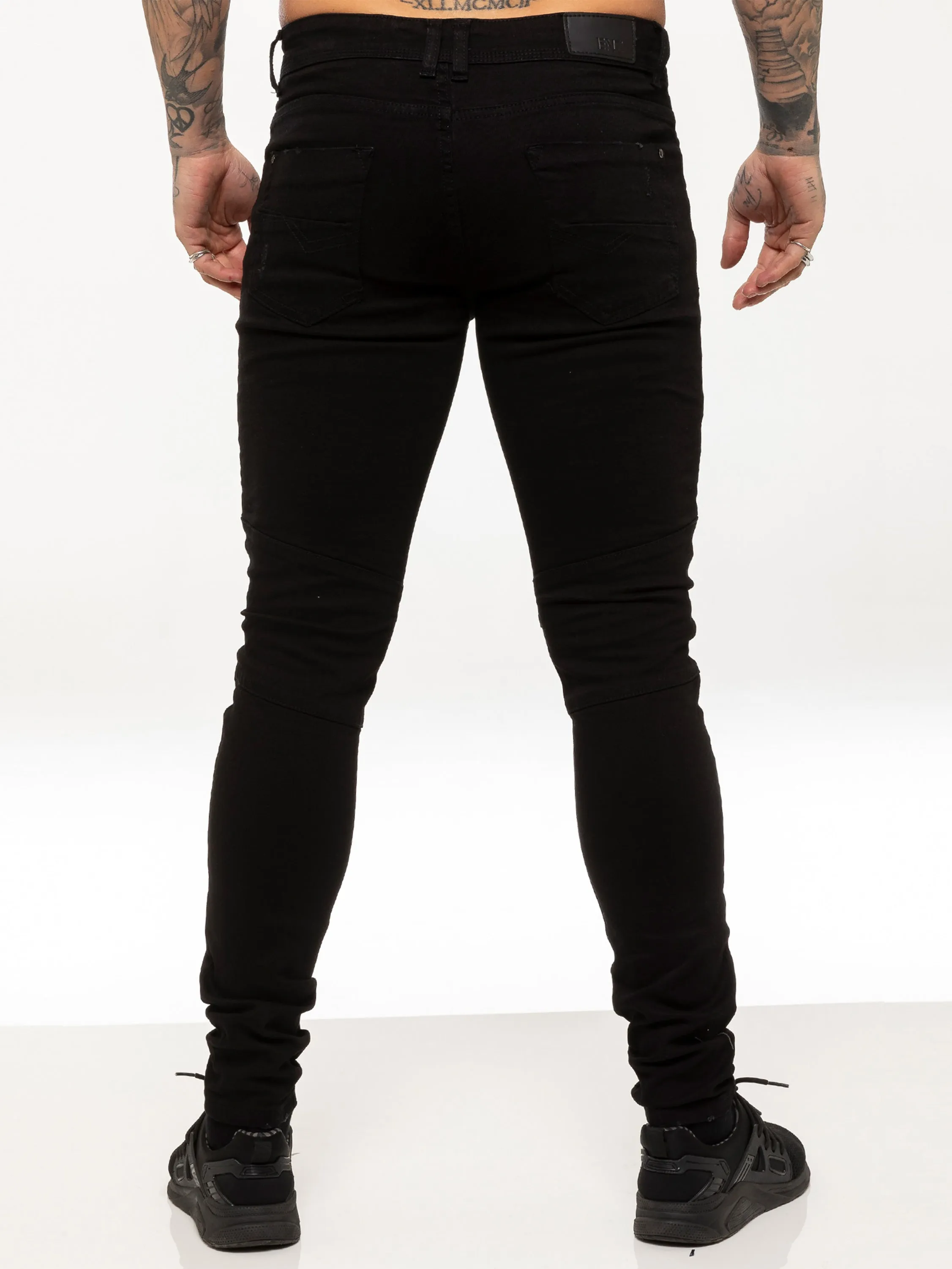 Mens Super Skinny Stretch Biker Denim Jeans | Enzo Designer Menswear sold by Raw Denim product image thumbnail 2